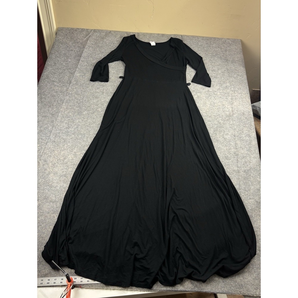 Got Style USA Women's L Black Wrap Crossover Maxi Dress Long Sleeve V-Neck Knit